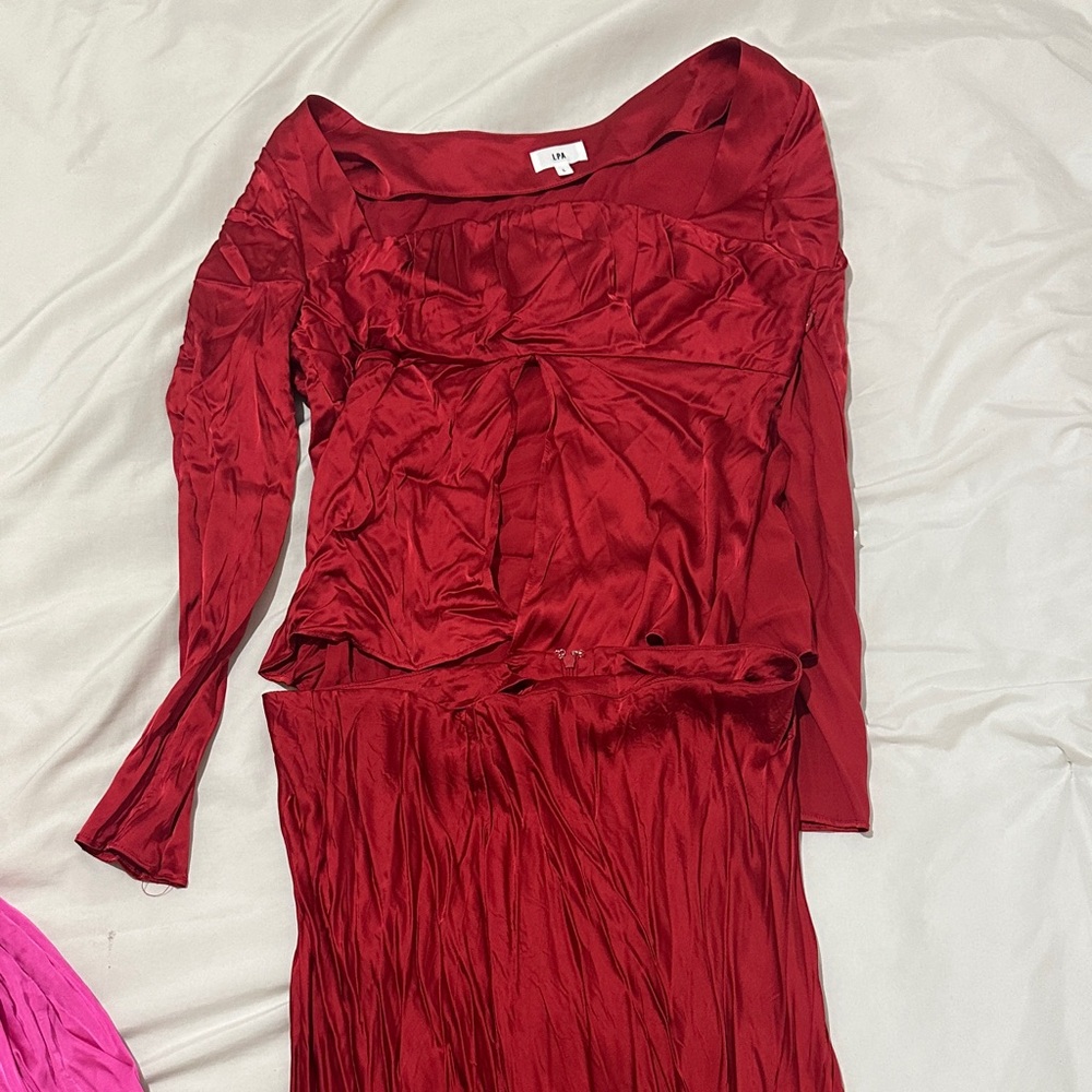Elegant Red Women's Two piece maxi skirt set